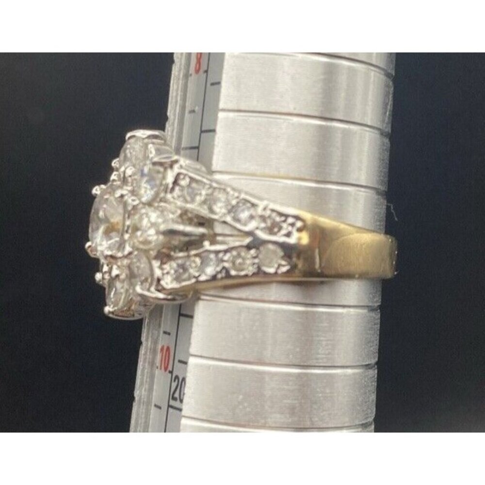 ROMAN Ring Yellow Gold Plated Women's Sz 9 CZ Flower Cluster Tests 10k Plated - Picture 7 of 10